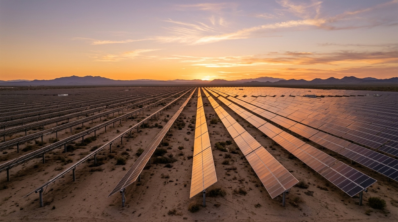 Rows of tracker-mounted modules